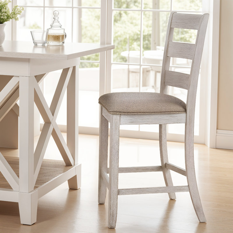 Kauffeld Armless Wooden Barstool, Textured Finish, Brown and White
