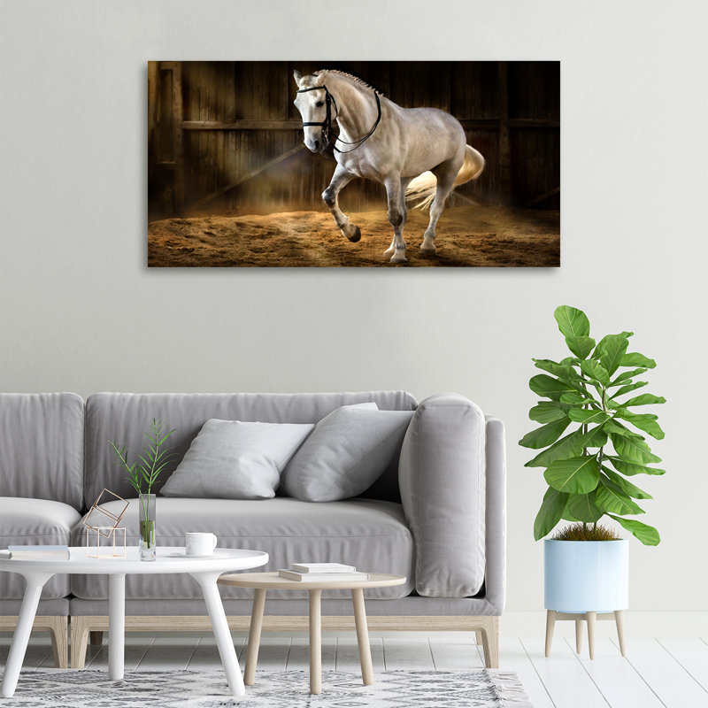 White Horse In The Stable - Wrapped Canvas Print