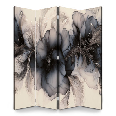 Cloison pliante 4 panneaux paravent encre royale rose floral abstrait onyx roses grands pétales toile séparateur de pièce cloison de protection autoportante cloison d'intimité