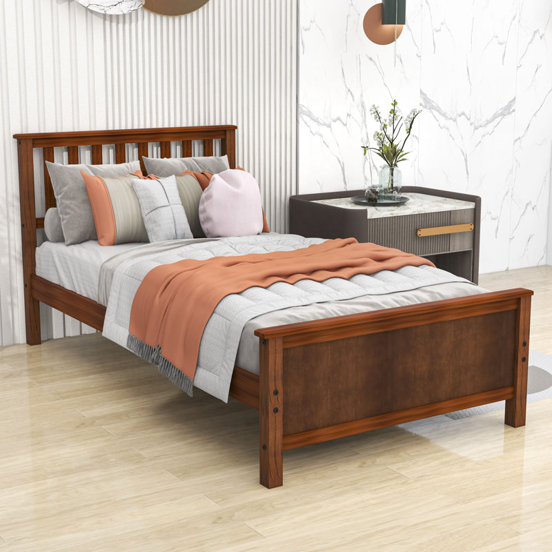 Welland Twin Size,Platform Bed with Headboard,Footboard, Walnut