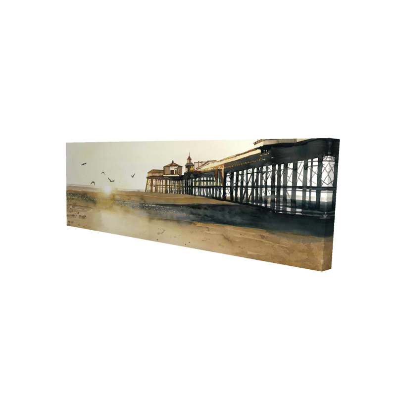 Coucher de soleil sur la plage, toile marine - Décoration de salle de bain, H 16 po x l 48 po