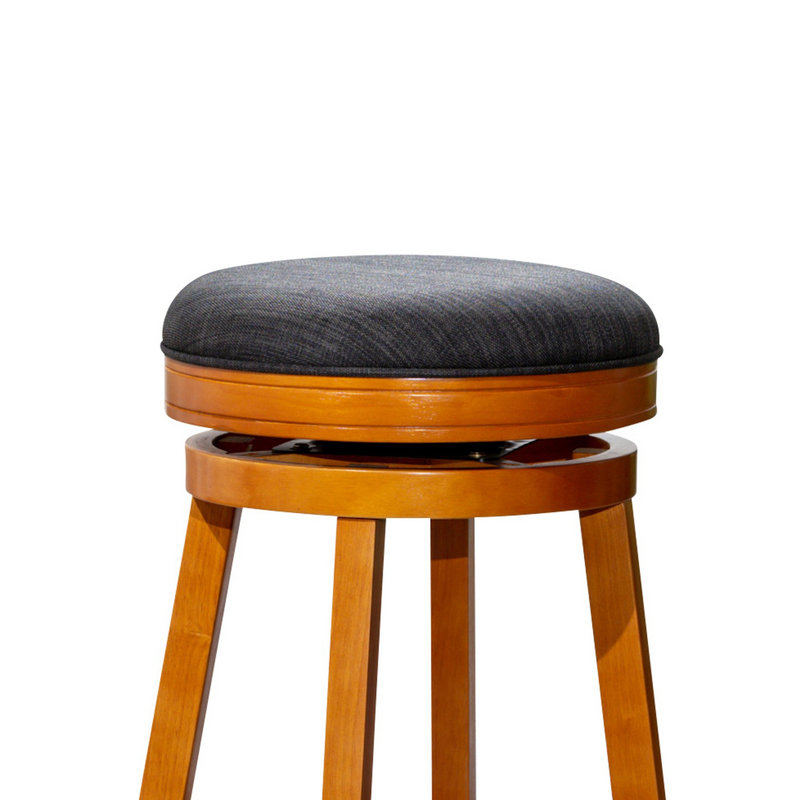 Keisha Swivel Upholstered Counter Stool with Solid Wood Frame, Bar Stool (30" Seat Height), Gray, Natural Brown