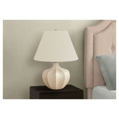 21''H Cream Resin Table Lamp with Ivory Linen Shade - Transitional Gourd Shaped Desk Lamp for Living Room, Bedroom & Office