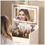 Meuble-lavabo 3 en 1 avec miroir ouvert et bureau en verre spacieux, meuble-lavabo compact avec 3 tiroirs pour la chambre à coucher-129911227