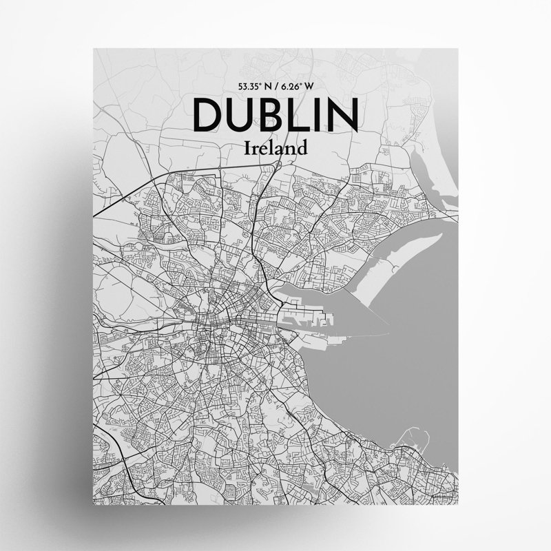Dublin City Map In Tones - No Frame Print, 20cm H x 16cm W x 0.05cm D