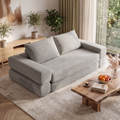 3-in-1 Convertible Sleeper Sofa Bed, Boneless Modular Floor Couch, Soft Chenille Compression Sofa, Removable Machine-Washable Covers, No Assembly Required