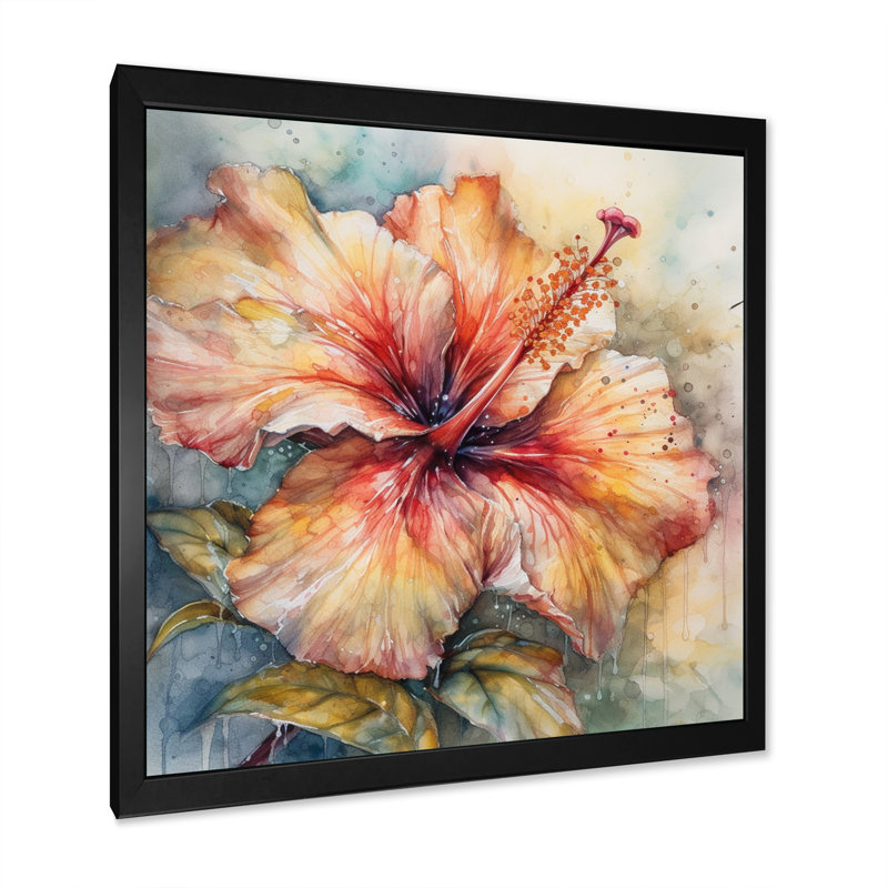 Hibiscus Euphoria II gris orange de Rrahim - art mural hibiscus, Cadre photo noir, H 24 po x l 24 po