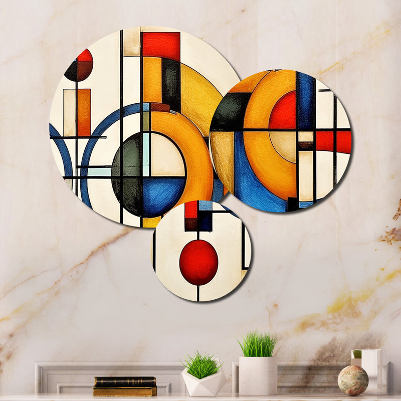 Ensemble de salon jaune et bleu «Exploration Dimensions - Abstract Shapes»
