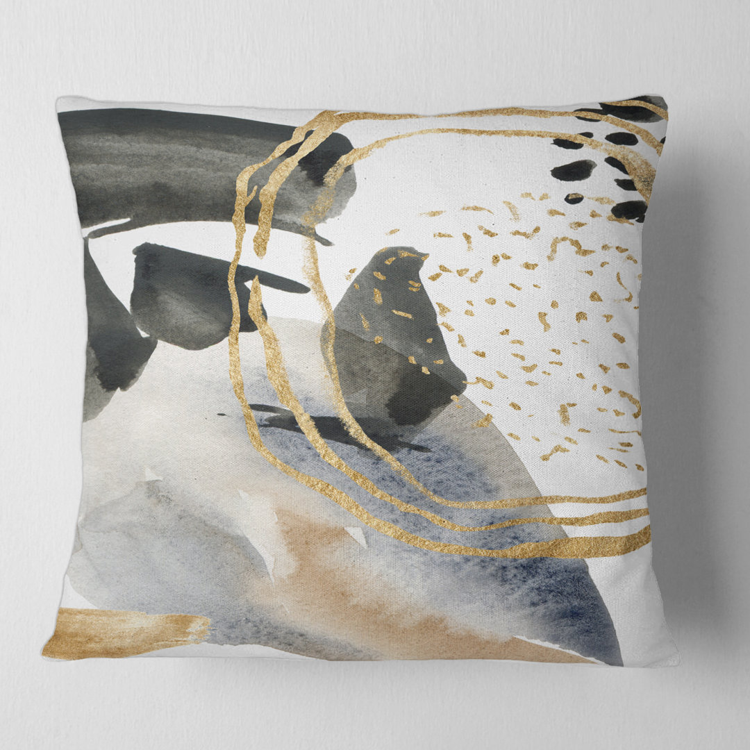 Pastel Abstract With Blue Black Beige & Gold Spots - Modern Printed Throw Pillow Design Art