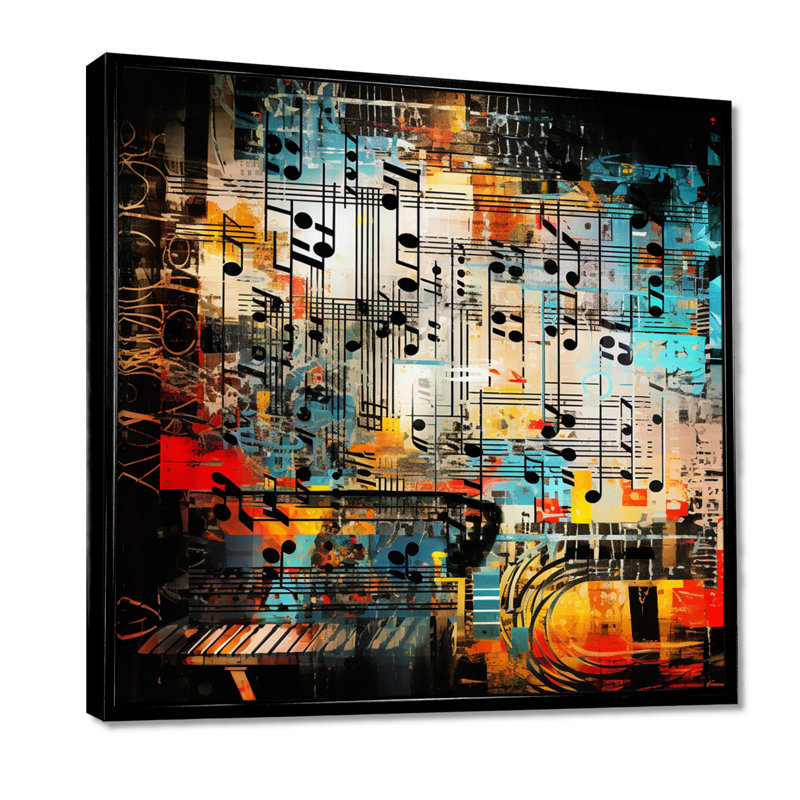 Vintage Collage Musical Scores - Music Wall Art, Toile avec cadre flottant noir, H 36 po x l 36 po x P 1,5 po