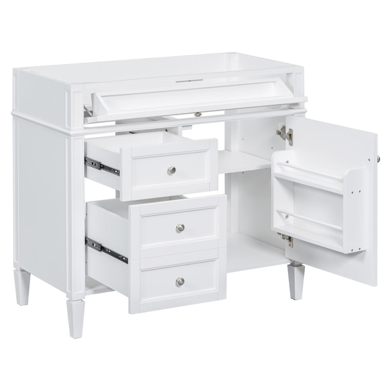 Meuble-lavabo de salle de bain 36 po sans lavabo supérieur, armoire de rangement moderne avec 2 tiroirs et un tiroir rabattable, structure en bois massif