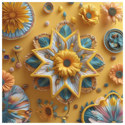 Couvertures fleurs jaunes et bleues Mandala