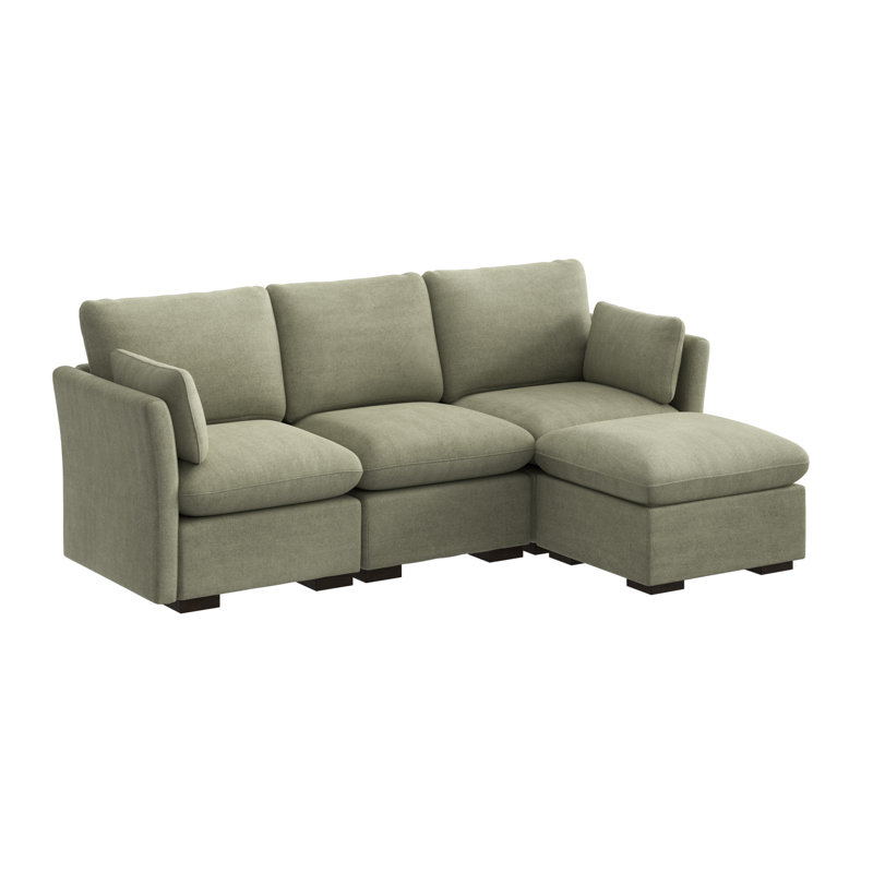 Stedman Modular 3-Seater Reversible Chaise Sectional, Living Room Furniture, Soft Green Polyester