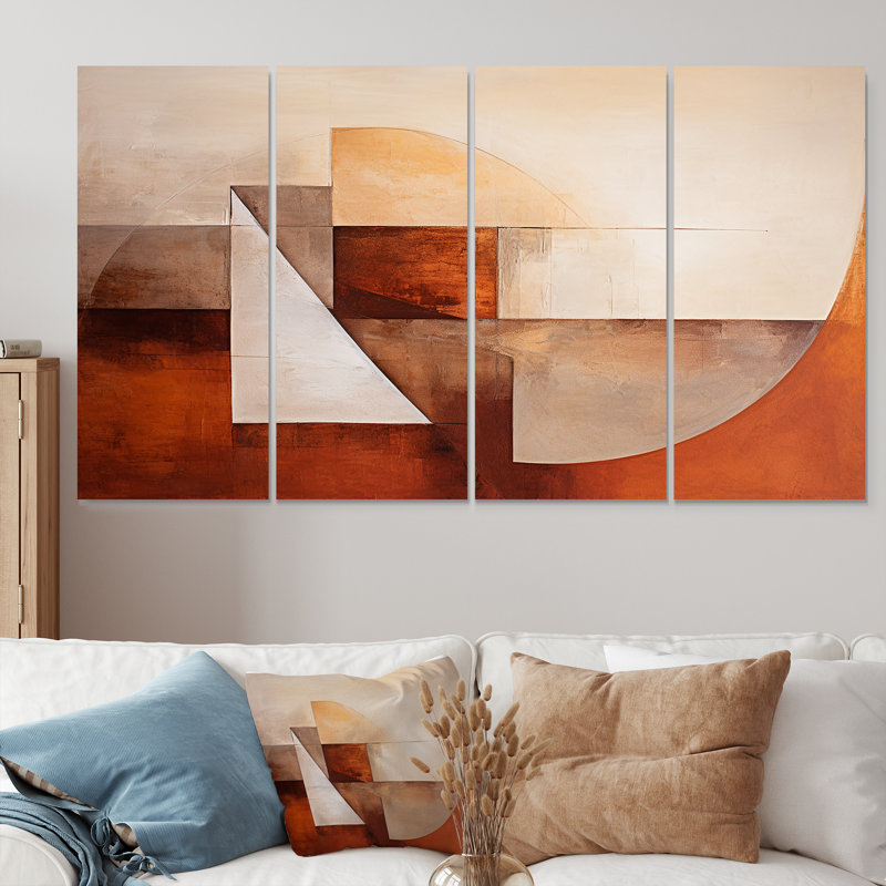 «Elemental Brown Triangle - Abstract Collages», art mural 4 pièces, H 28 po x l 48 po