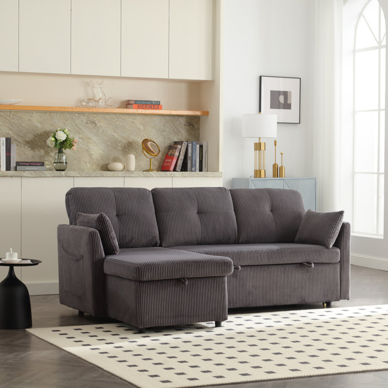 3 Seater Corduroy Sleeper, Charcoal Grey