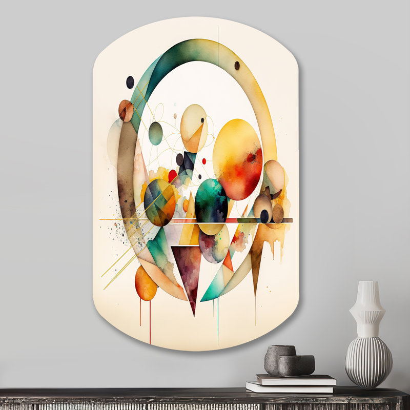 Multi-Color Watercolor Geometric Art IV - Geometric Cylinder Metal Wall Decor, Modern Asymmetrical Metal Art Print