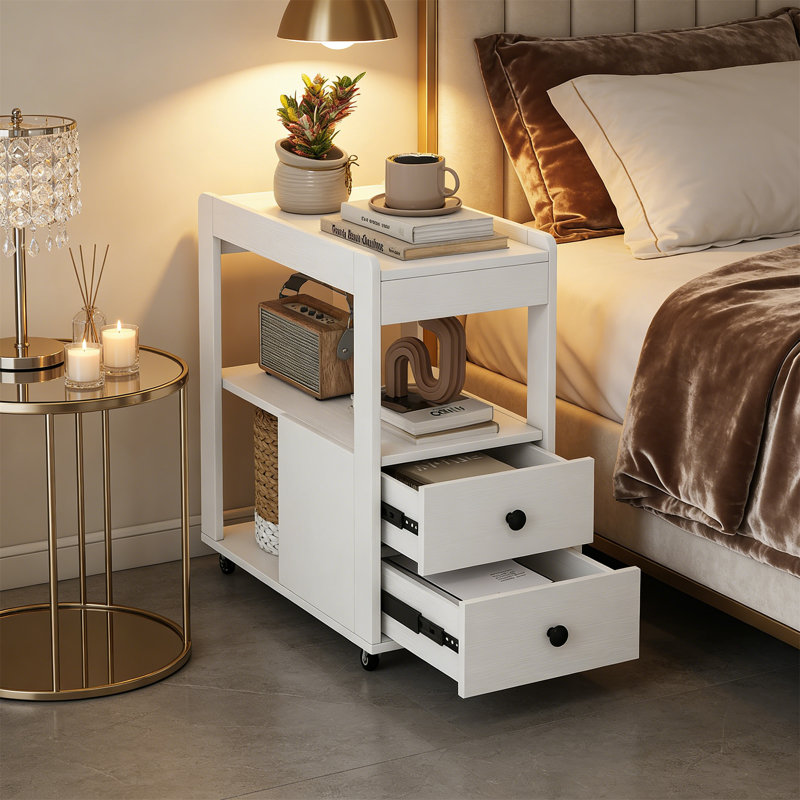 65cm W Manufactured Wood Bedside Table, White