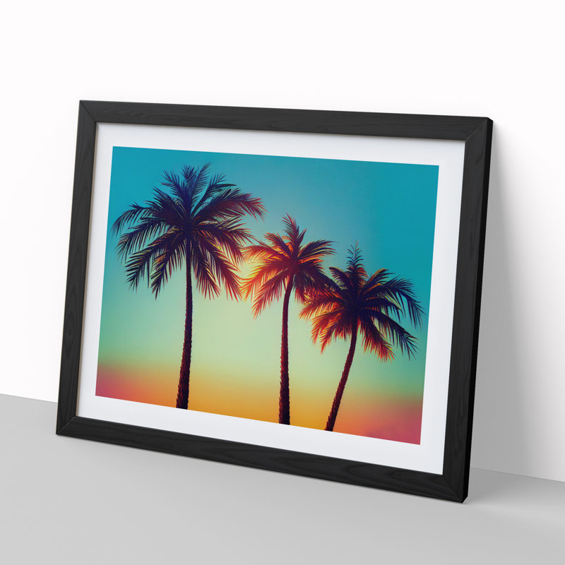 Evening Palm Trees - Framed Print, Black, 46cm H x 64cm W x 2cm D