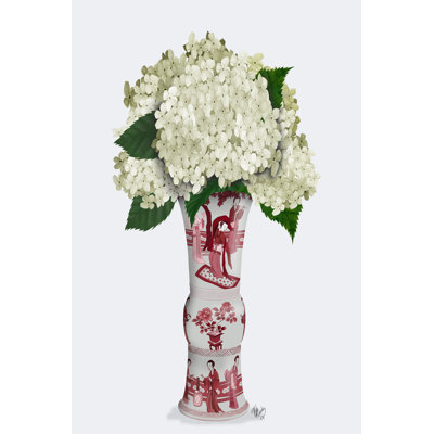 Chinoiserie hortensia blanc, vase rouge