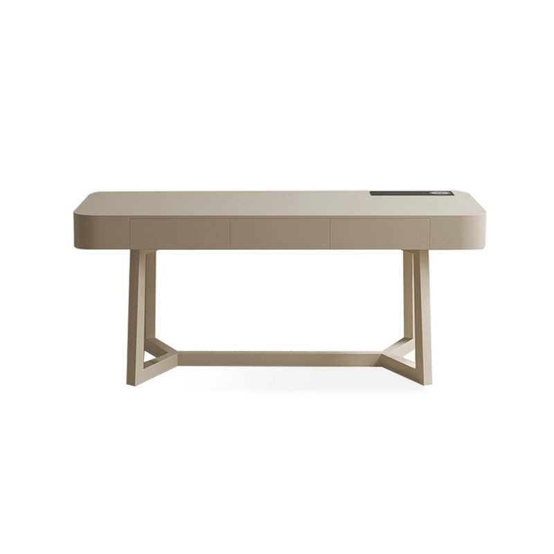 Bureau rectangulaire à 3 tiroirs en cristal massif et bois manufacturé cristal-crème, H 29,53 po x l 62,99 po x P 27,56 po