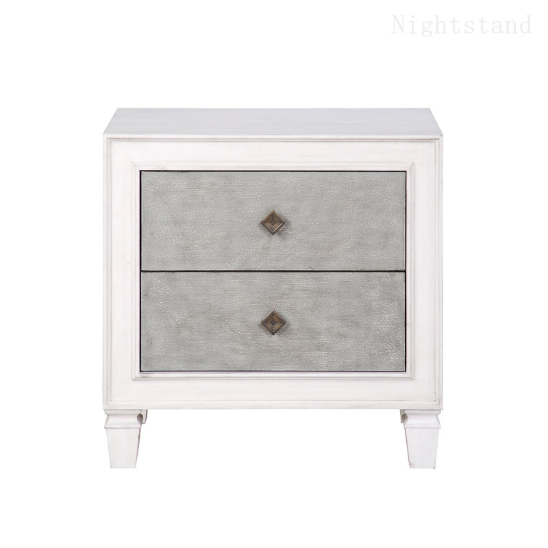 Table de chevet pour chambre à coucher, table de chevet au fini gris rustique et blanc