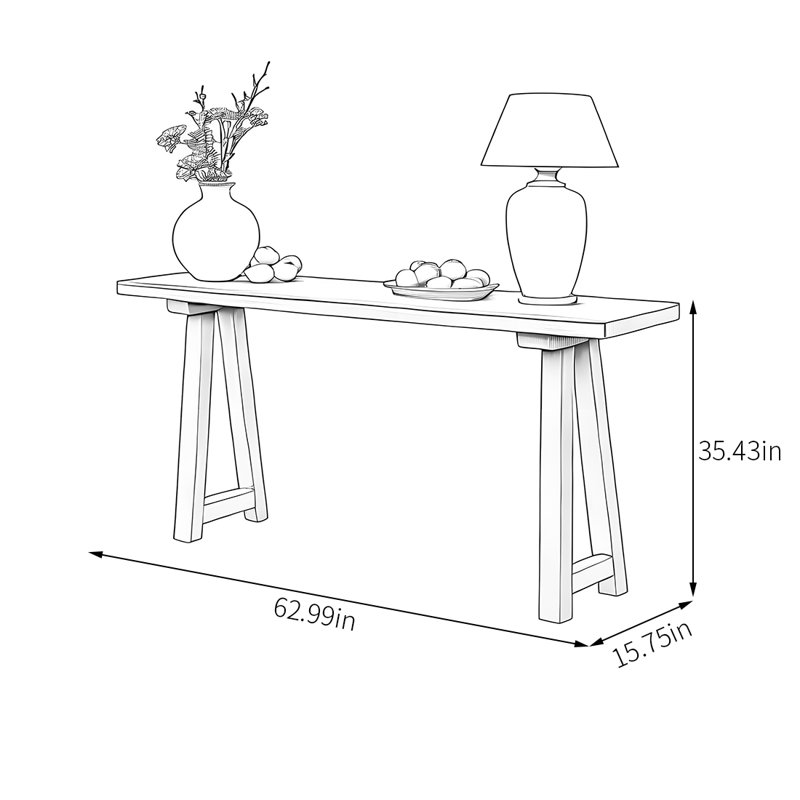Simple and rustic solid wood console table, 35.43" H x 62.99" W x 15.75" D