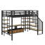 Lit mezzanine double en métal avec escalier, table intégrée et tablettes de rangement-566978669