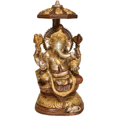 10 po Ganesha en laiton fabriqué à la main sur piédestal de lotus avec parapluie