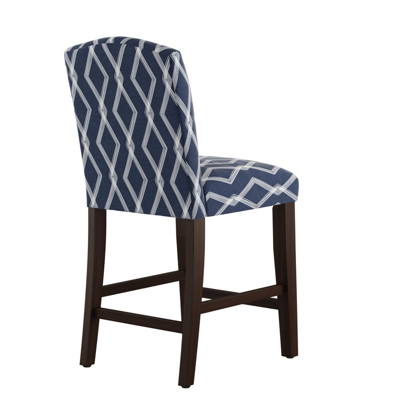Tabouret de bar et de comptoir April, Tabouret de comptoir (siège d'une hauteur de 26 p, Tissu bleu à chaîne croisée