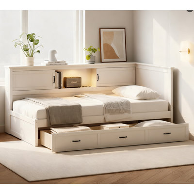 Lit d'angle en bois avec lit à DEL et port USB