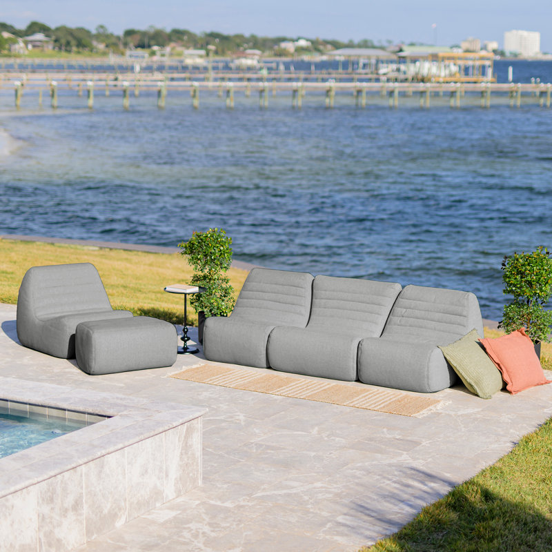 Big Joe Solvana Outdoor Patio Furniture Set, Performance Linen Weather-Resistant Fabric, 5 Piece Sectional, Port Gray