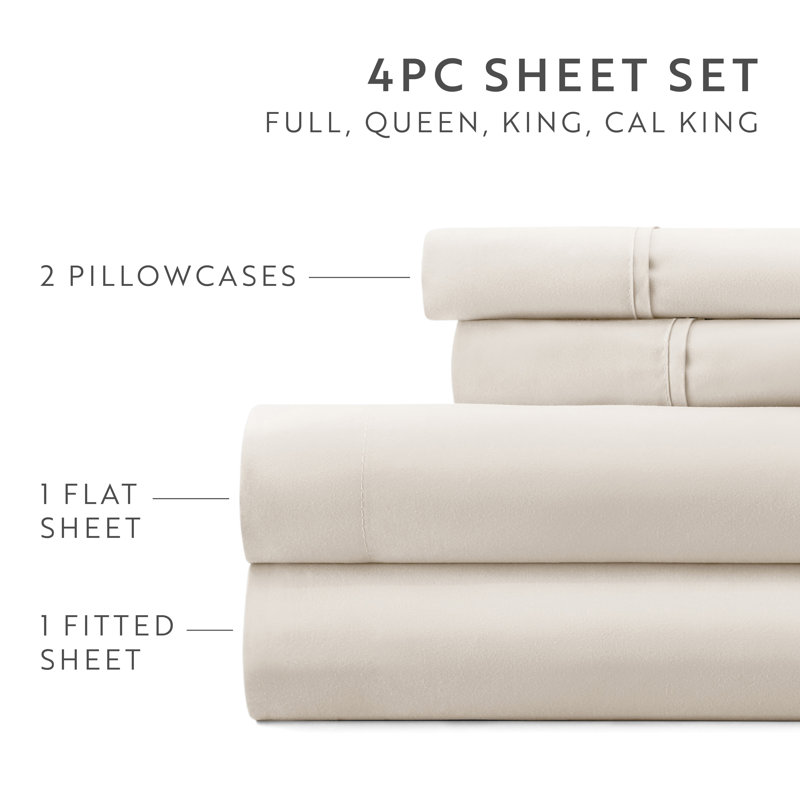 Sheet Set Solid Microfiber Ultra Soft Bedding, California King Sheet Set with 2 Pillowcases, Ivory