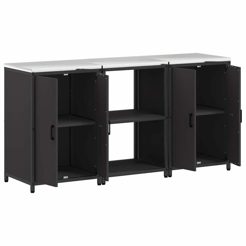  Kitchen Storage Set With Shelf 3 Pcs Black 180 X 50 X 92 Cm, Black