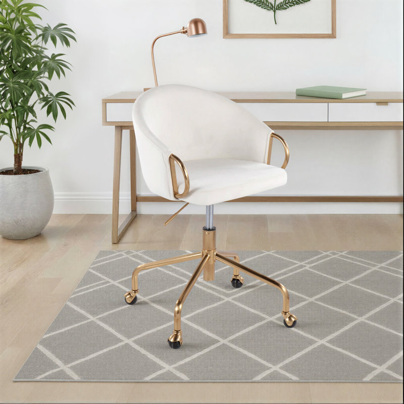 Audwine Velvet Task Chair, Cream, Velvet, Gold