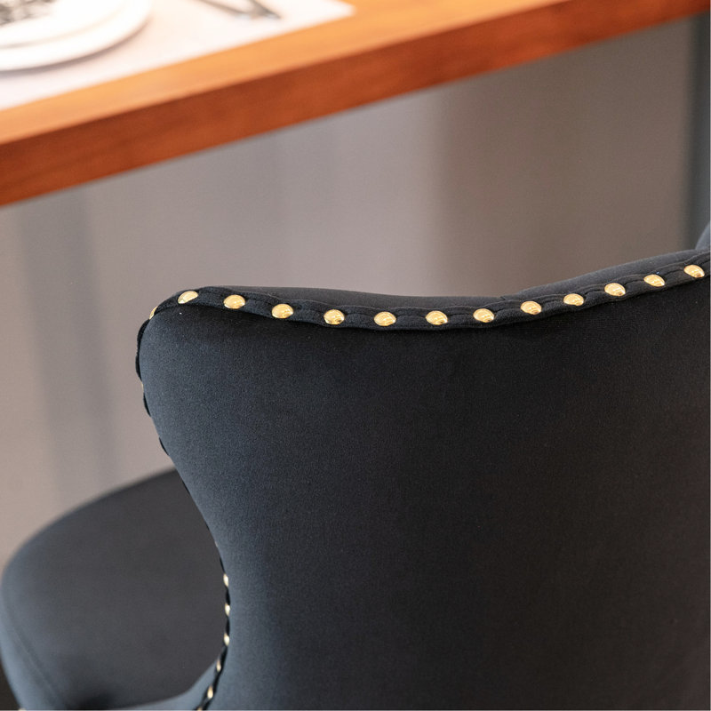 Siège pivotant doré à hauteur réglable de 25 à 33 pouces en velours confortable, tabourets de bar modernes noirs avec dossier, de 2 pour la maison et les îlots de cuisine