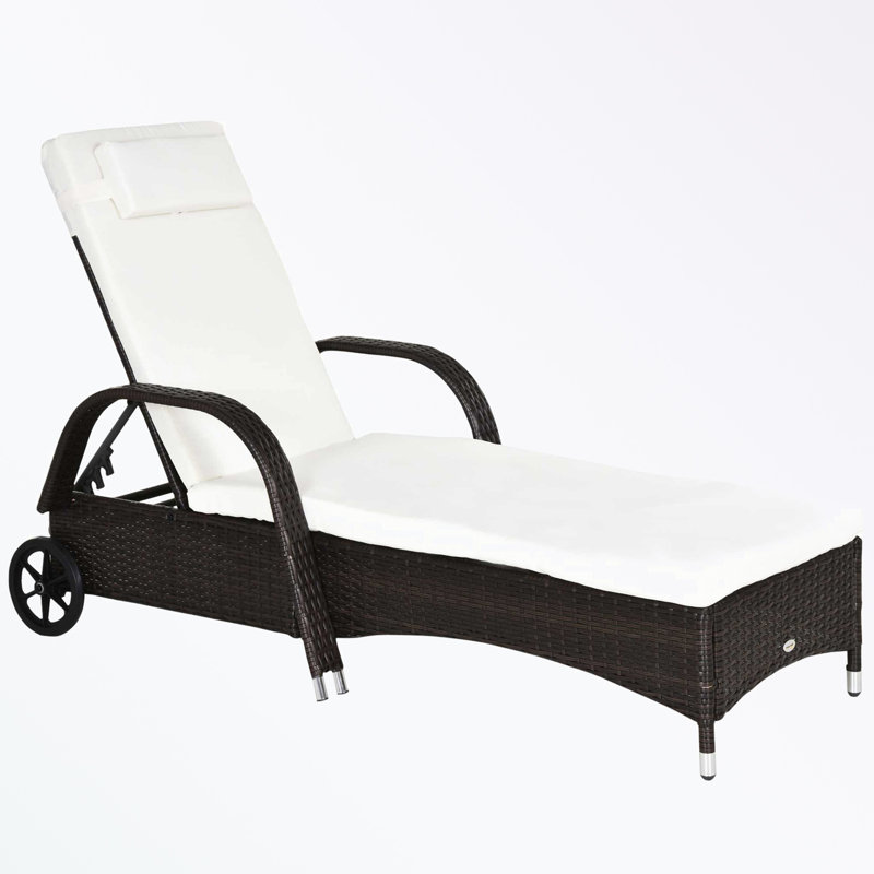 Chaise longue avec roulettes et coussin moelleux, Blanc