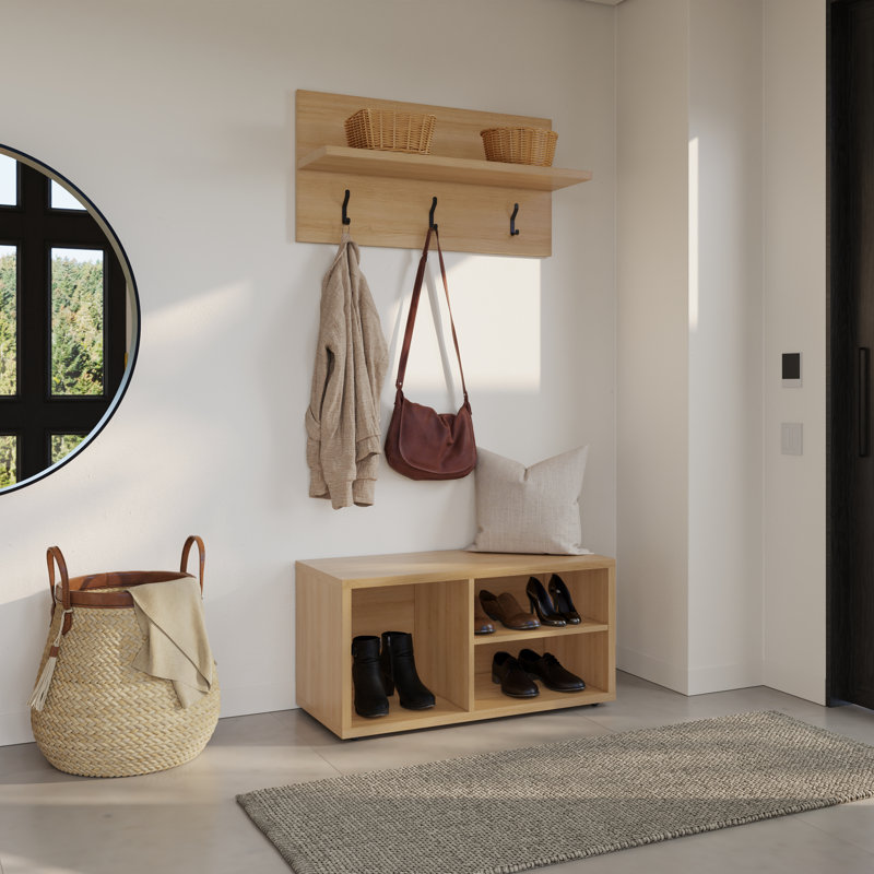 Portemanteau mural avec banc de rangement pour chaussures Porto, Beige