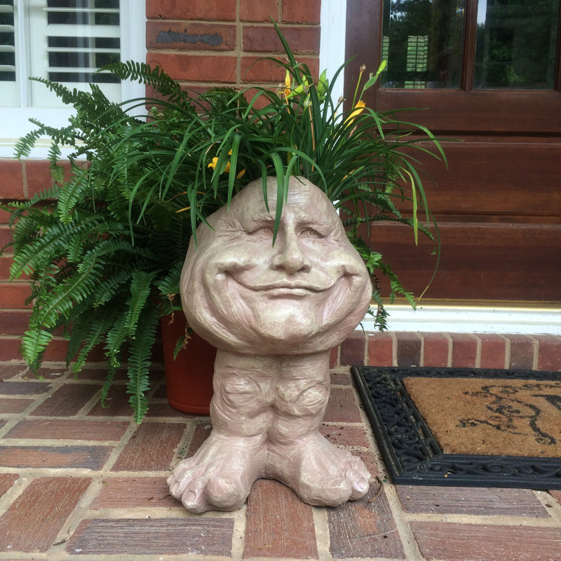 Muggly's Papa John Face Statue Planter, Stone Wash, 18" H x 11.5" W x 9.25" D