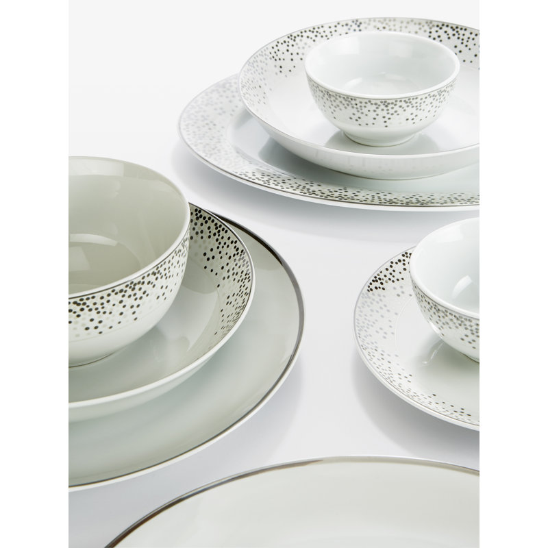 Waterside 50pc Platinum Sparkle Combo Dinner Set, Silver Sparkle