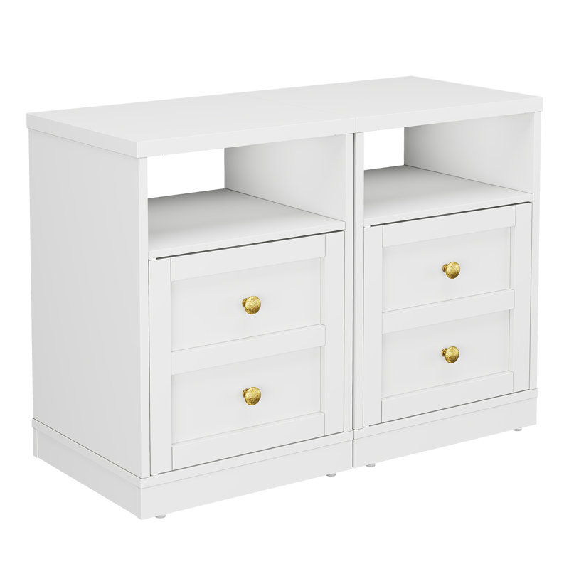 Modern Nightstand With Door & Open Shelf,Set of 2, White