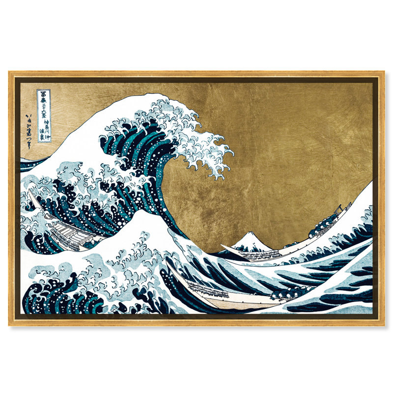 Nautique et côtier, la grande vague d'or - impression d'art graphique, H 30 po x l 45 po x P 1,5 po, Encadrement doré