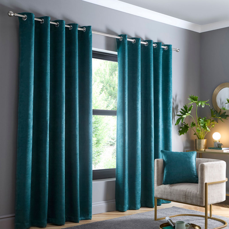 Strata Room Darkening Curtain, Forest Green, Width 229 x Drop 275 cm, 2