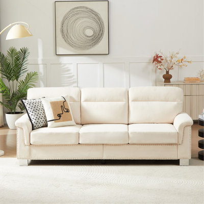 Canapé 82 po à 3 sièges en tissu Snowfleece 82 po moderne, pour le salon, la chambre à coucher, le bureau et les espaces de divertissement, beige