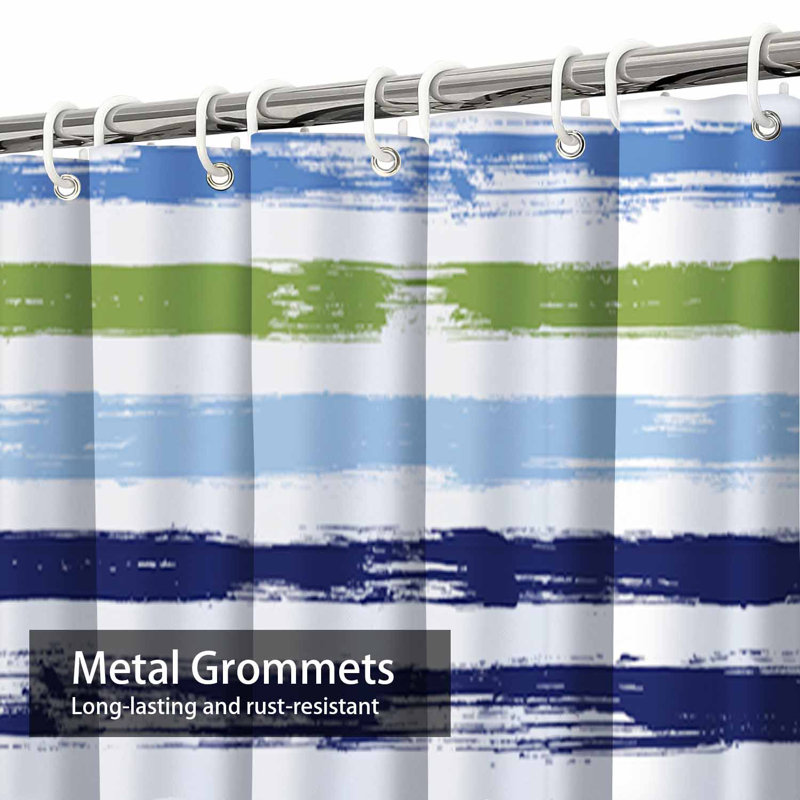 Tartan Watercolor Brush Stripes Sky Blue Shower Curtain with 12 Hooks, 72" L x 72" W