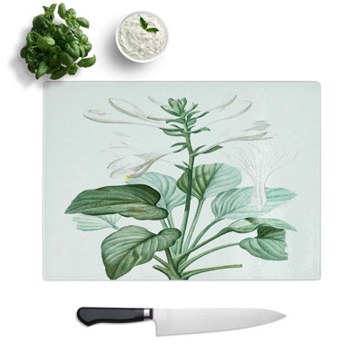 Tempered Glass White Daylily Flowers by Pierre-Joseph Redoute Cutting Board
