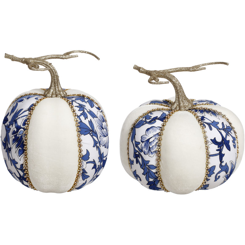 Fall 2 Piece Blue/White Pumpkin Set