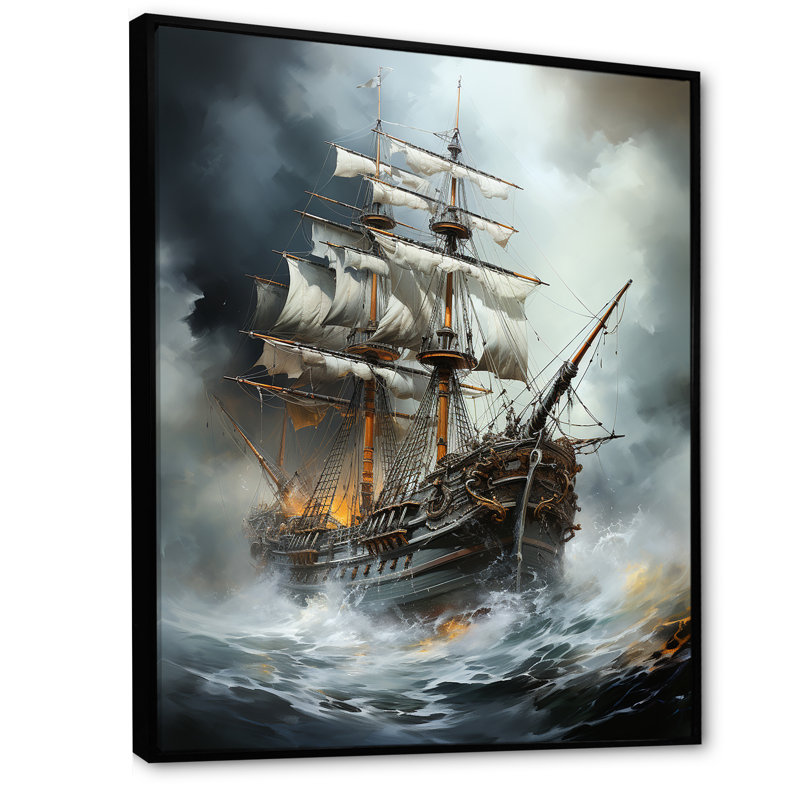 «Stormy Seas Corsairs Pirate Ghost Ship» sur toile, H 44 po x l 34 po x P 1,5 po, Cadre flottant noir