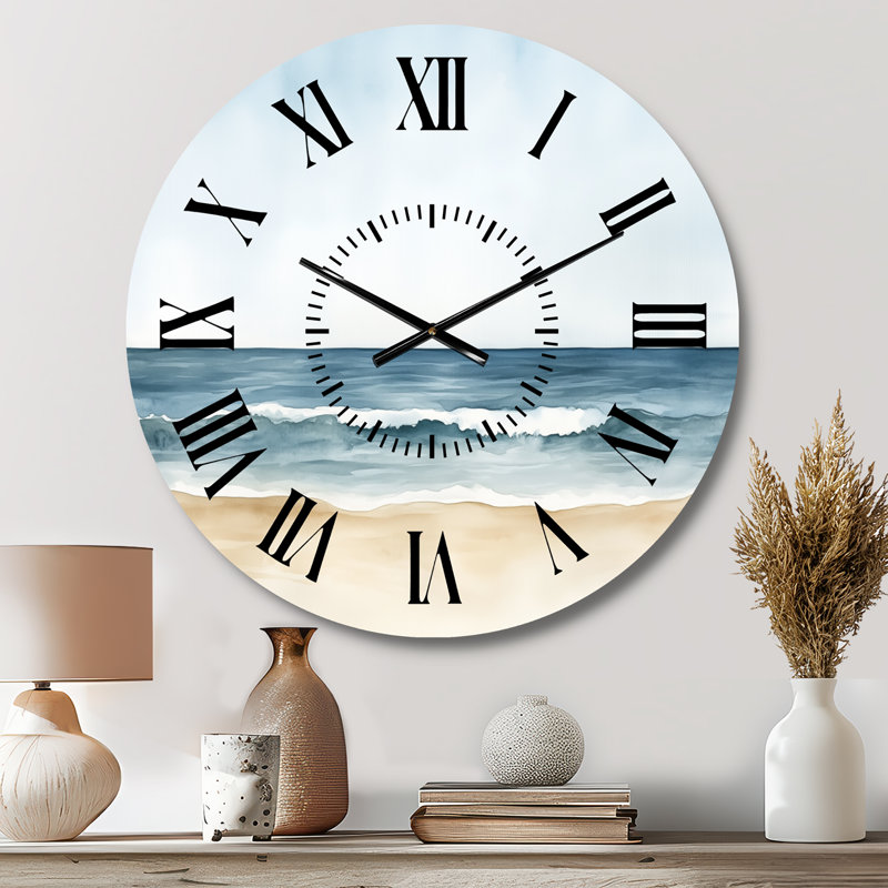 Horloge murale en métal de style marin, motif littoral doux, Petit