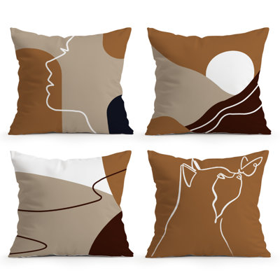 4 Pcs Abstract Line Art Pattern Decorative Pillow Covers