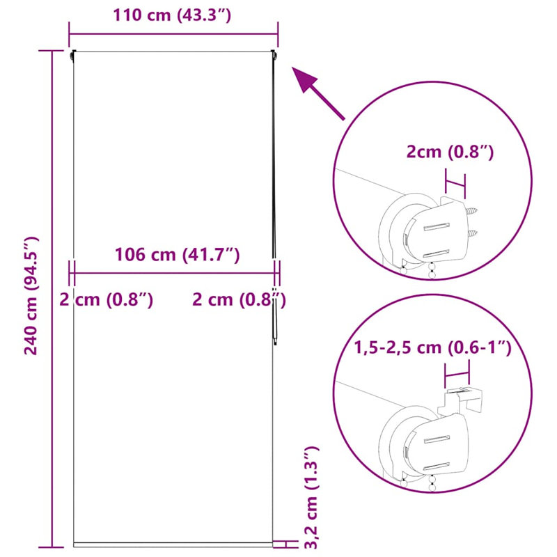 Room Darkening Roller Blind, 110cmW x 240cmL